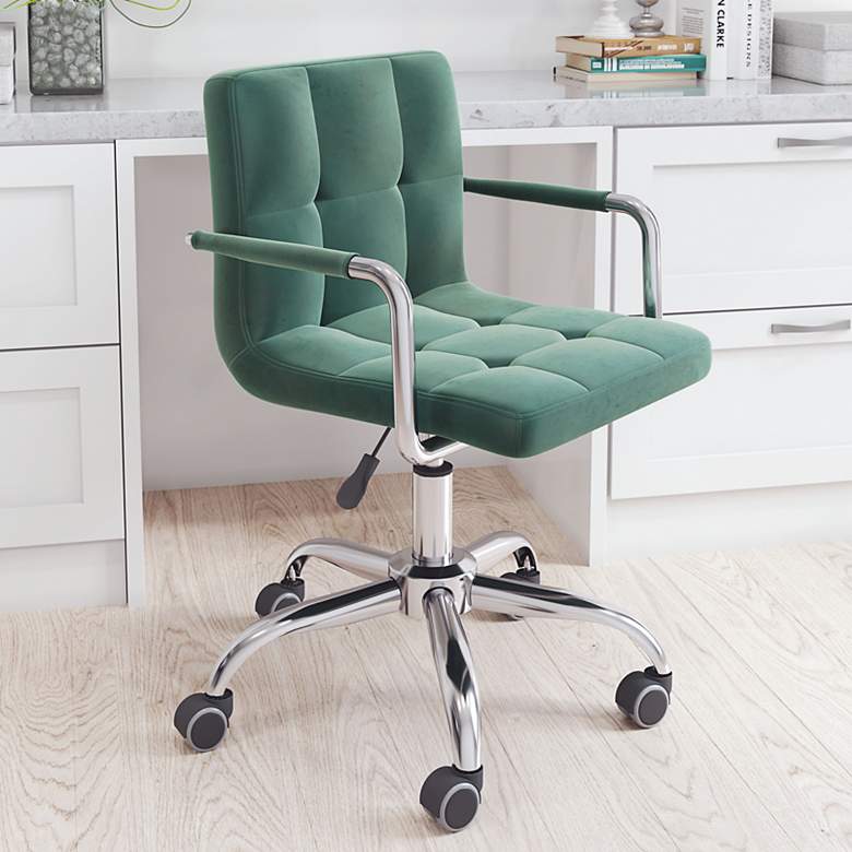 Image 1 Zuo Kerry Green Tufted Velvet Fabric Swivel Office Chair