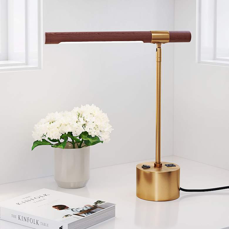 Image 1 Zuo Kippy 17 3/4" High Wood and Brass Modern LED Reading Lamp with USB