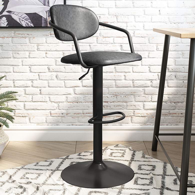 Image 1 Zuo Kirby Black Faux Leather Swivel Adjustable Stool