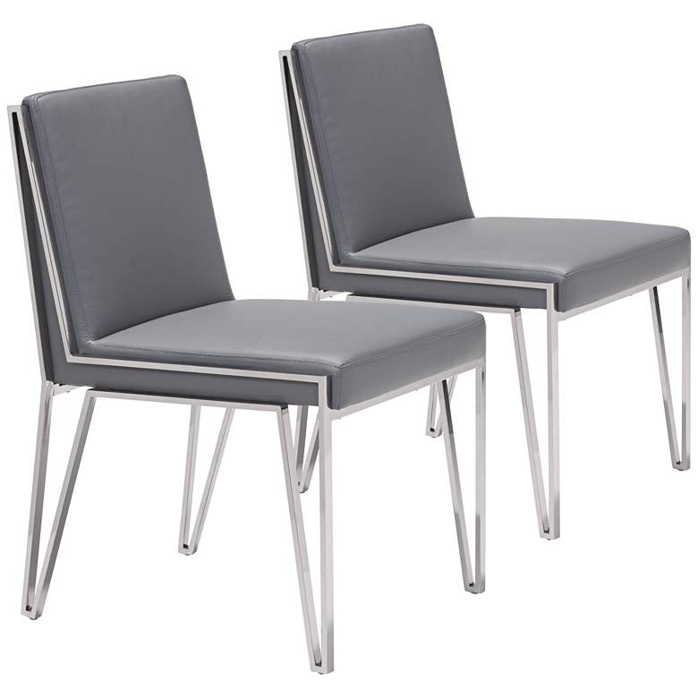 Image 1 Zuo Kylo Gray Leatherette Zig-Zag Dining Chair Set of 2