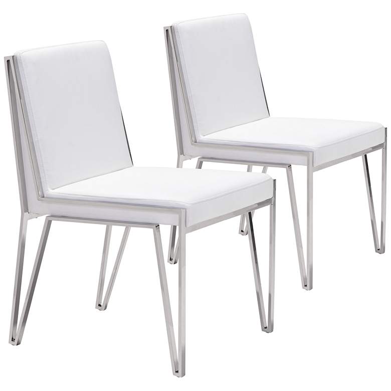 Image 1 Zuo Kylo White Leatherette Zig-Zag Dining Chair Set of 2