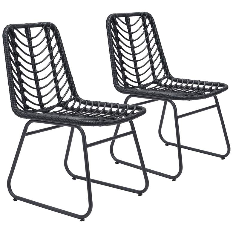Image 1 Zuo Laporte Black Weave Outdoor Dining Chairs Set of 2