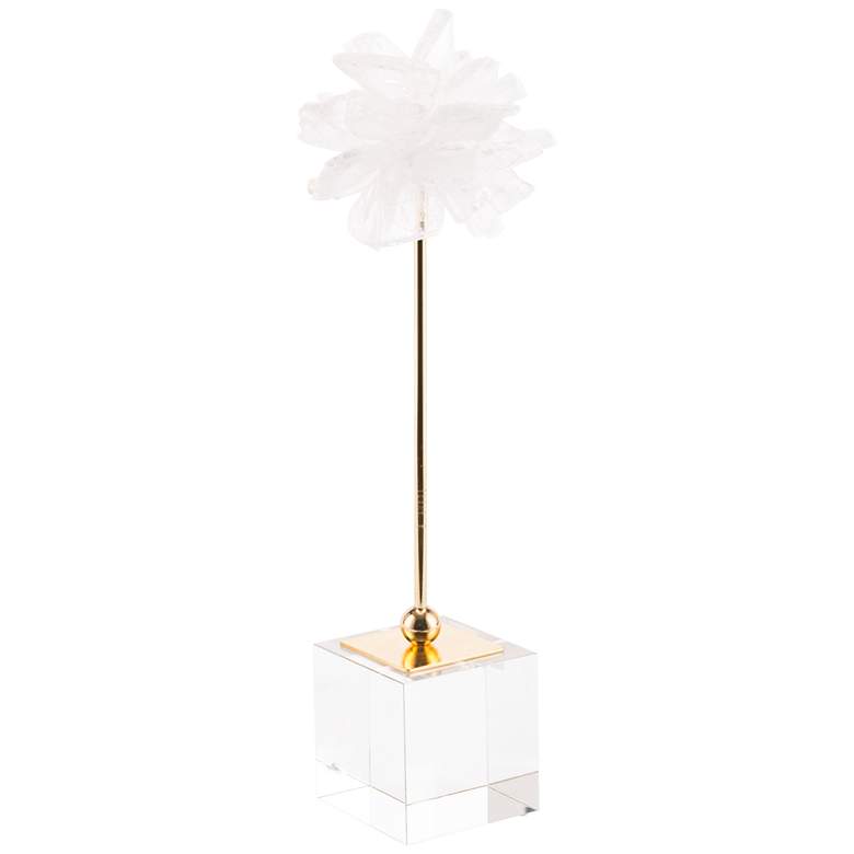 Image 1 Zuo Large 15 1/2 inchH White Flower Stone Sculpture on Pedestal