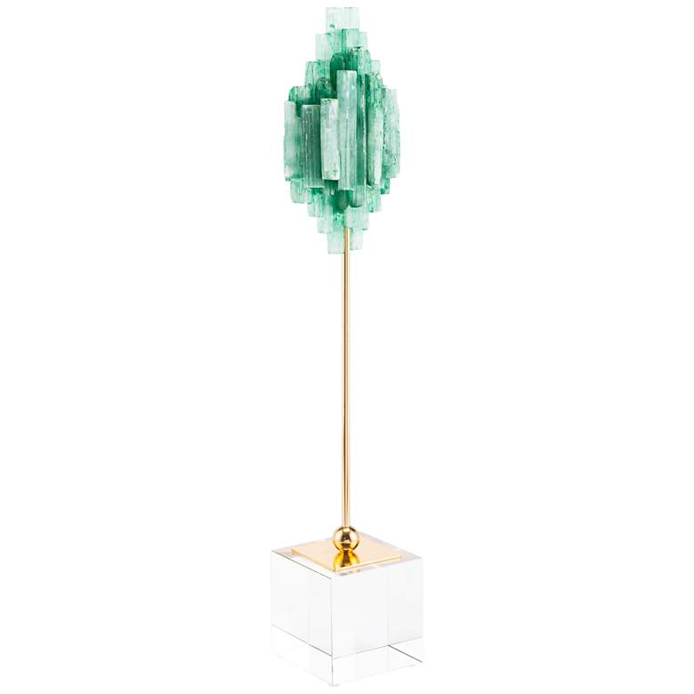 Image 1 Zuo Large 18 1/2" High Green Stone Sculpture on Pedestal