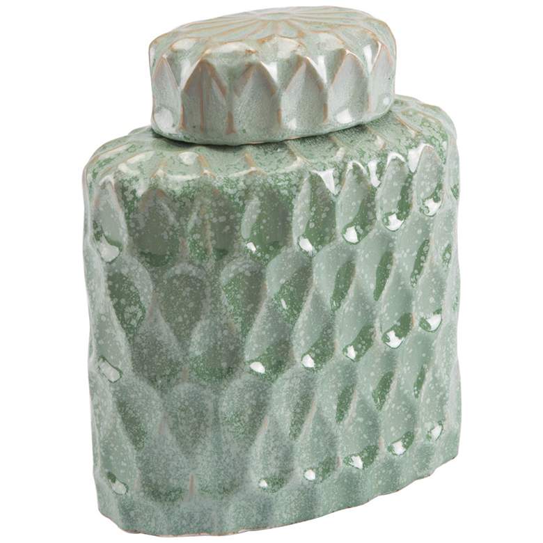 Image 1 Zuo Lattice Soft Green 10 1/4 inchH Small Ceramic Covered Jar