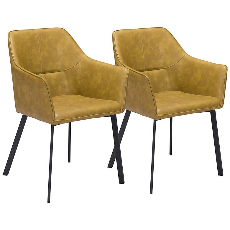 Image 1 Zuo Loiret Yellow Faux Leather Dining Chairs Set of 2