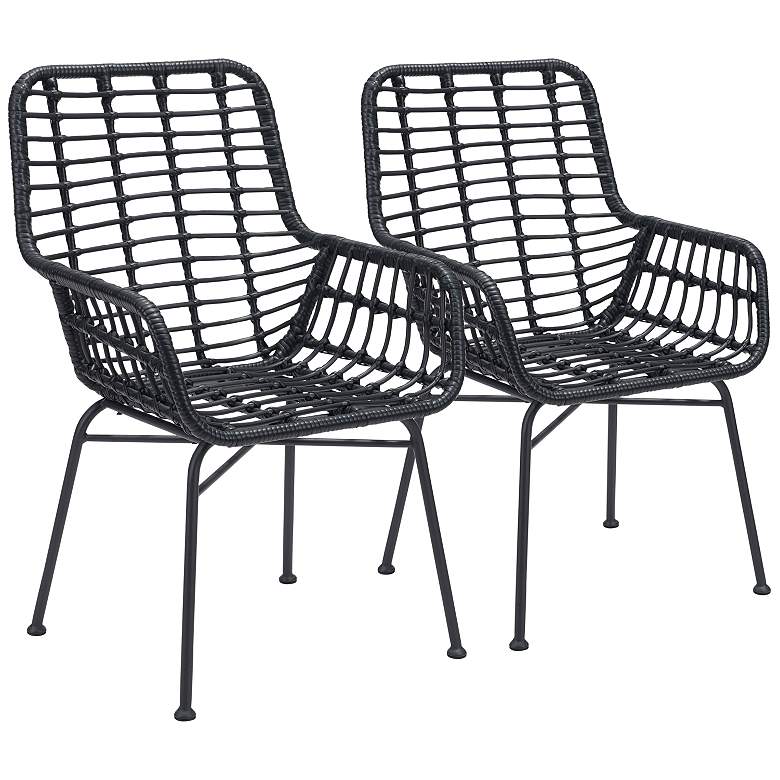 Image 1 Zuo Lyon Black Weave Outdoor Dining Chairs Set of 2