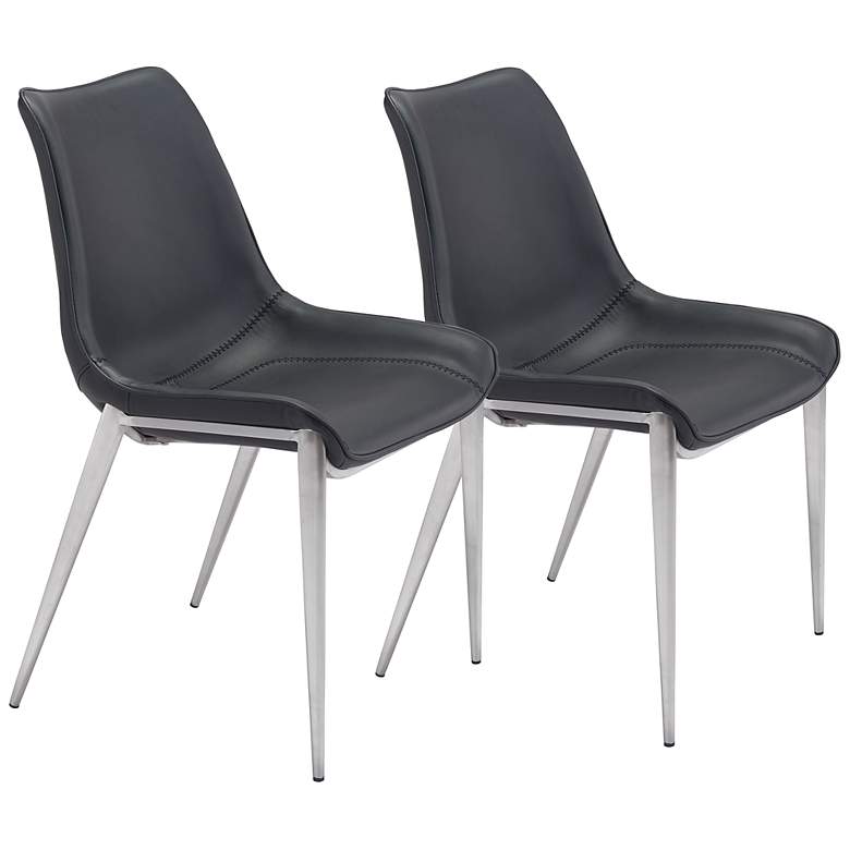 Image 2 Zuo Magnus Black Faux Leather Dining Chairs Set of 2