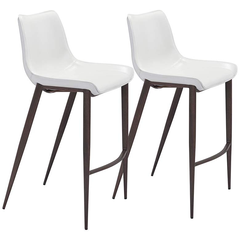 Image 1 Zuo Magnus White Faux Leather Bar Stools Set of 2