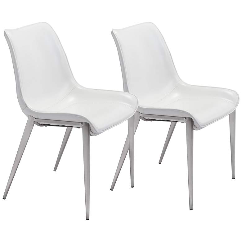 Image 1 Zuo Magnus White Faux Leather Dining Chairs Set of 2