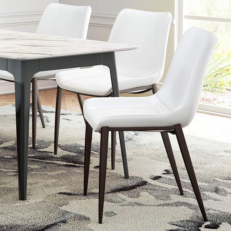 Image 2 Zuo Magnus White Faux Leather Dining Chairs Set of 2