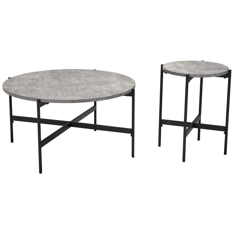 Image 2 Zuo Malo Gray Wood Round Black Steel Coffee Table Set of 2