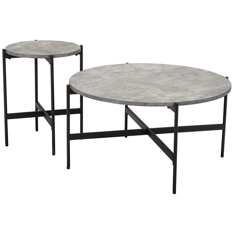 Image 4 Zuo Malo Gray Wood Round Black Steel Coffee Table Set of 2 more views