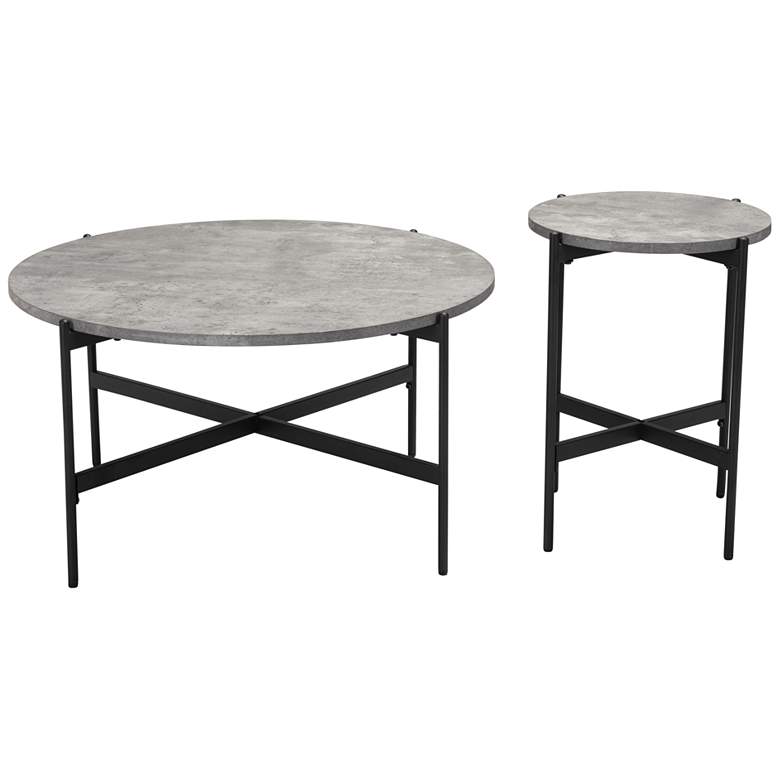 Image 5 Zuo Malo Gray Wood Round Black Steel Coffee Table Set of 2 more views