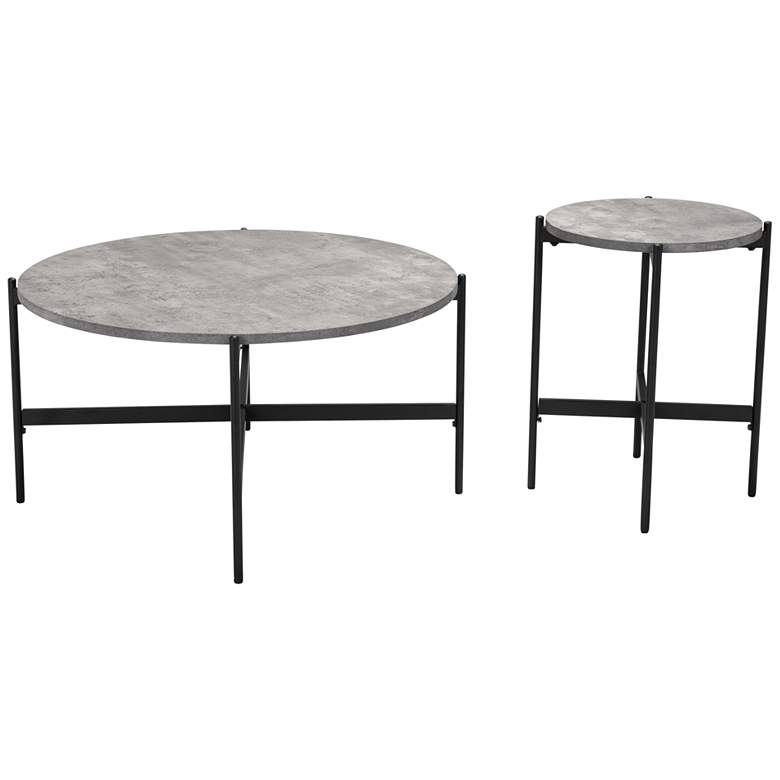 Image 6 Zuo Malo Gray Wood Round Black Steel Coffee Table Set of 2 more views