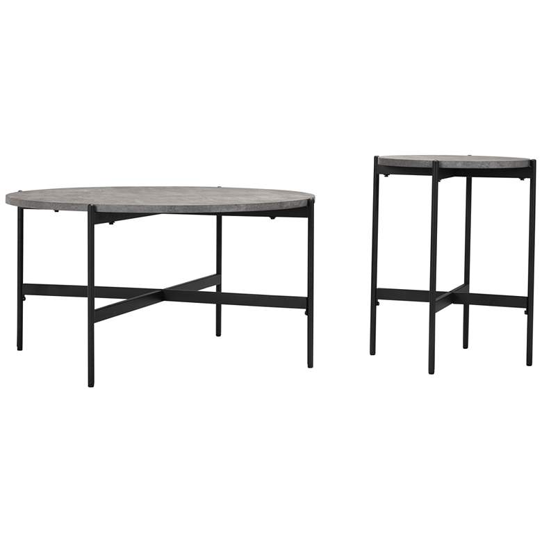 Image 7 Zuo Malo Gray Wood Round Black Steel Coffee Table Set of 2 more views