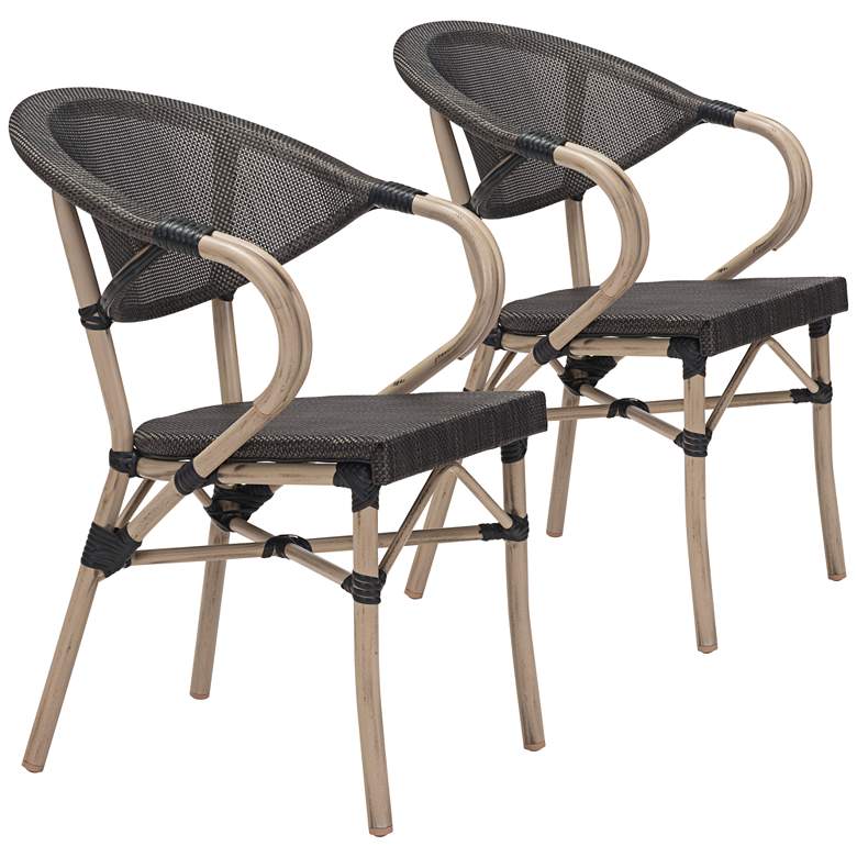 Image 1 Zuo Marseilles Dark Brown Mesh Outdoor Dining Chair Set of 2
