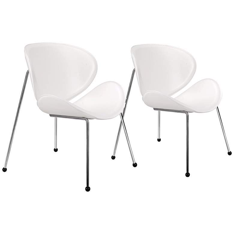 Image 1 Zuo Match White Faux Leather Modern Accent Chairs - Set of 2