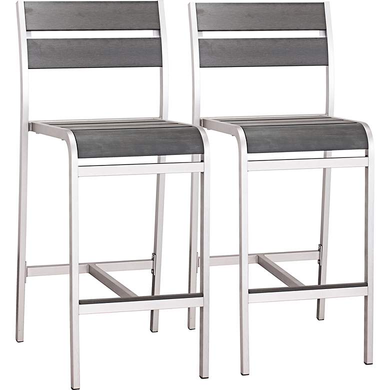Image 1 Zuo Megapolis Brushed Aluminum Outdoor Bar Chairs Set of 2