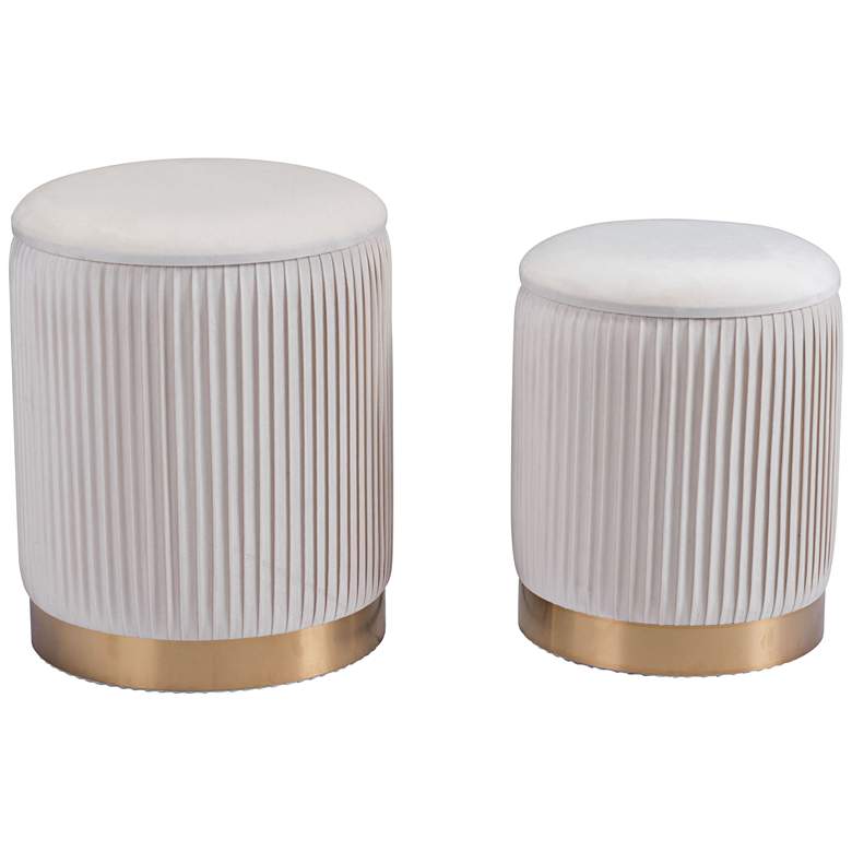 Image 1 Zuo Meredith Beige Round Storage Ottomans Set of 2