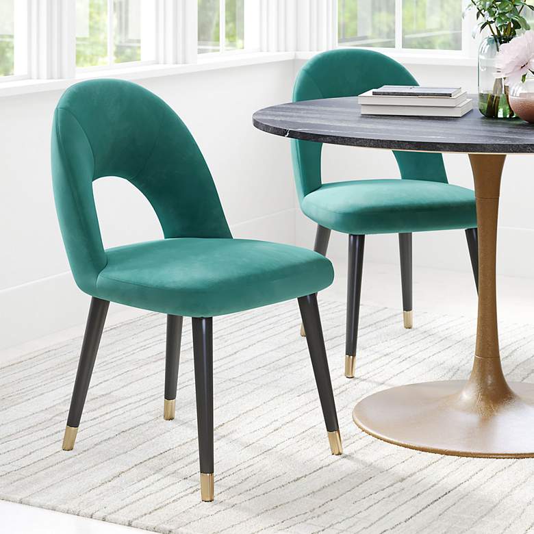 Image 1 Zuo Miami Green Fabric Dining Chairs Set of 2