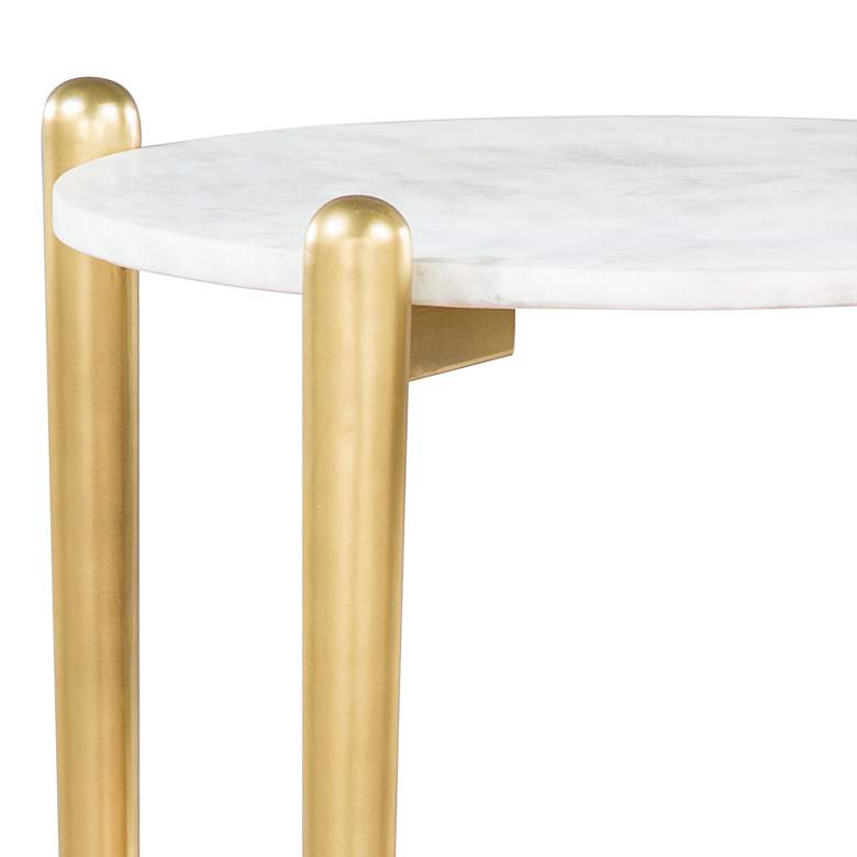 Image 3 Zuo Mina 18 inch Wide White Marble Gold Metal 1-Shelf Side Table more views
