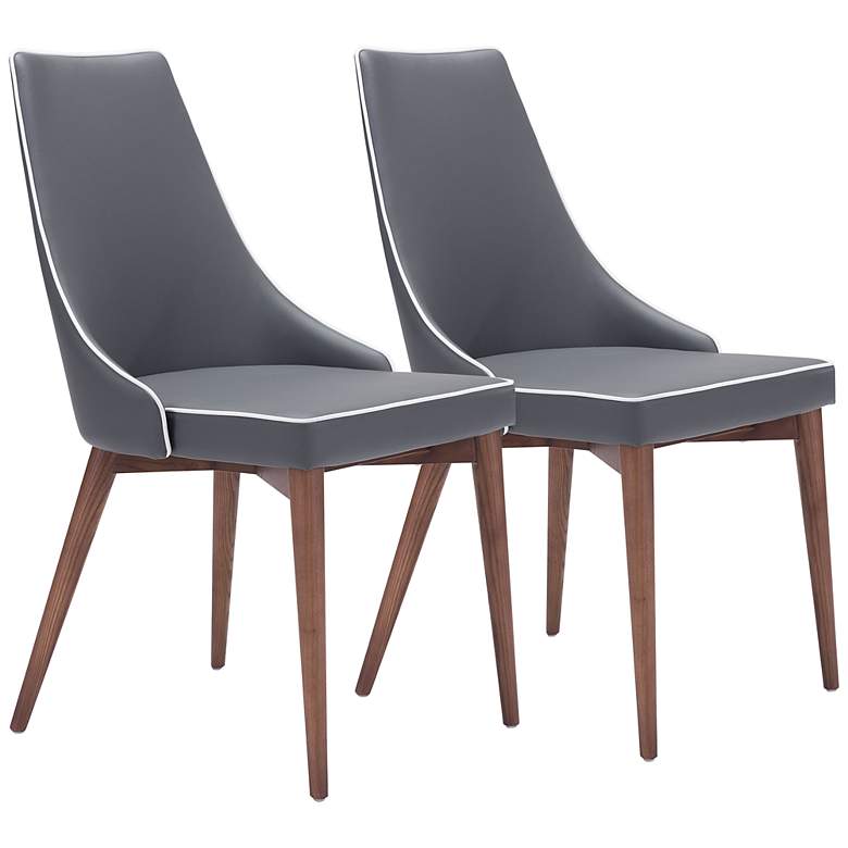Image 2 Zuo Moor Dark Gray Faux Leather Modern Dining Chairs Set of 2