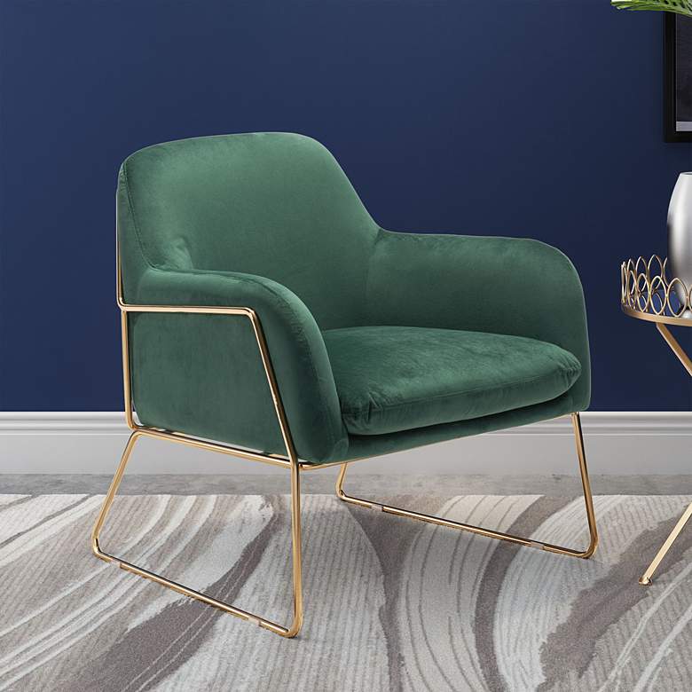 Image 1 Zuo Nadir Green Fabric and Gold Steel Armchair