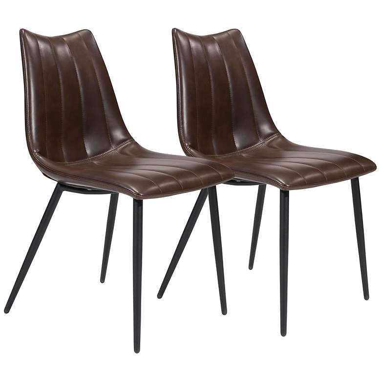 Image 1 Zuo Norwich Brown Faux Leather Modern Dining Chairs Set of 2