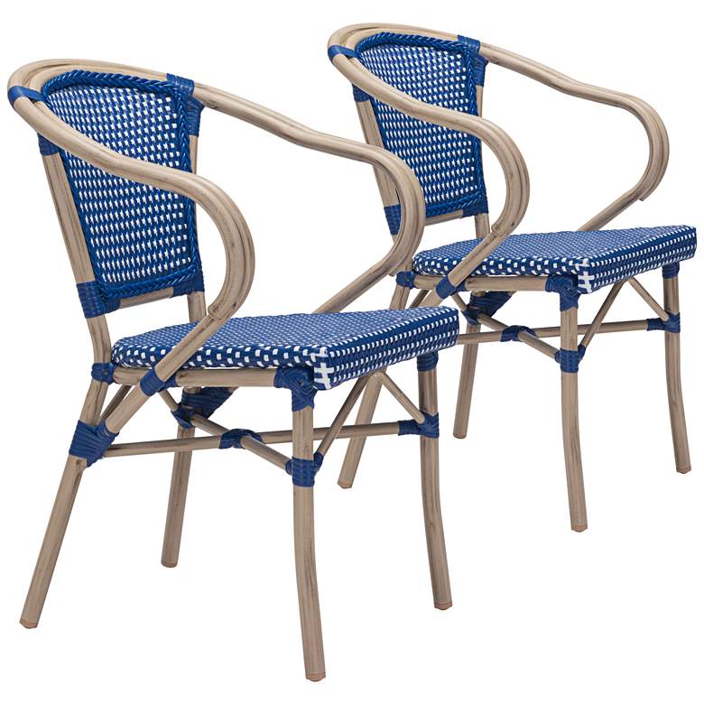 Image 1 Zuo Paris Blue and White Outdoor Dining Armchair Set of 2