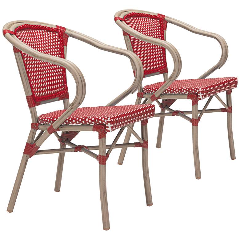 Image 1 Zuo Paris Red and White Outdoor Dining Armchair Set of 2