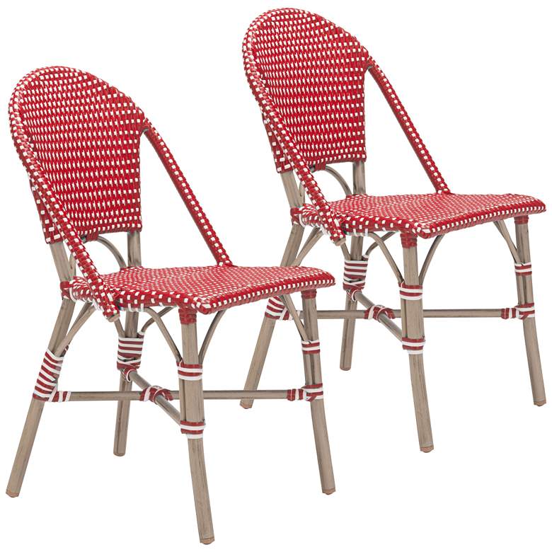 Image 1 Zuo Paris Red and White Outdoor Dining Chair Set of 2