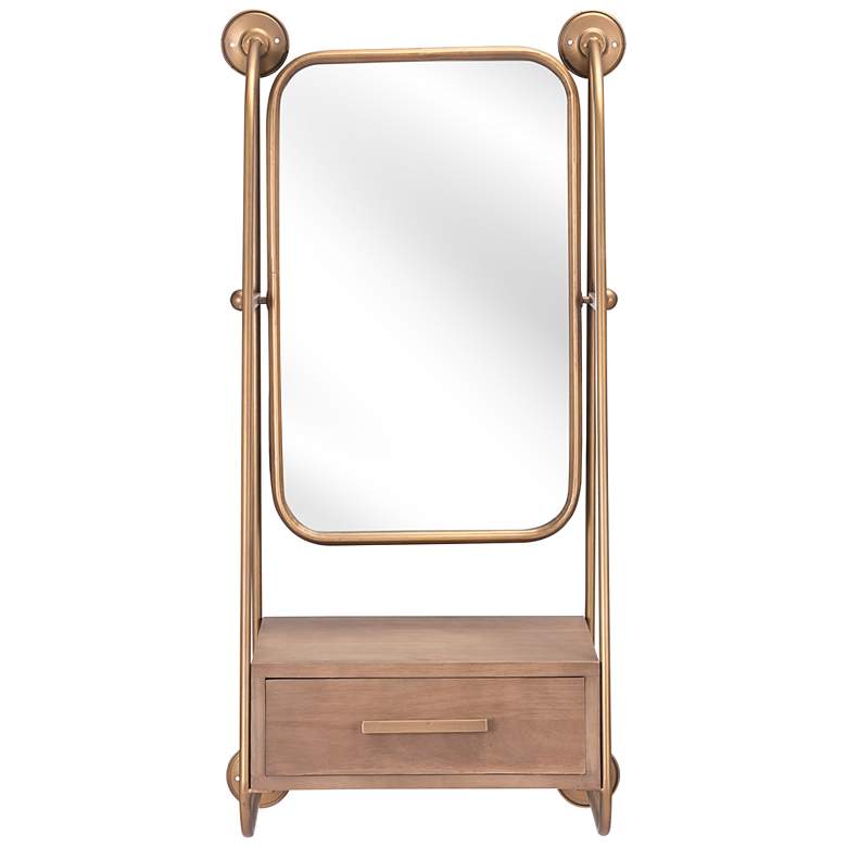 Zuo Peralta Gold 19&quot; x 35 1/2&quot; Wall Mirror with Shelf