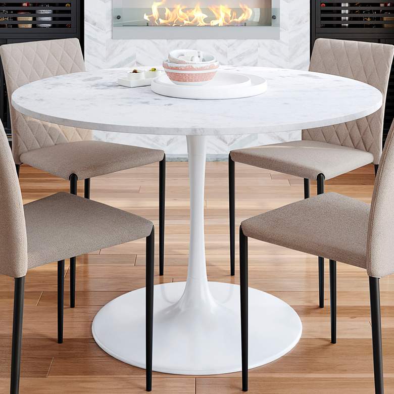 Image 1 Zuo Phoenix 47" Wide White Marble Metal Round Dining Table