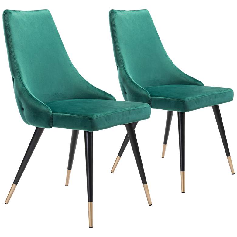 Image 1 Zuo Piccolo Green Velvet Tufted Dining Chairs Set of 2