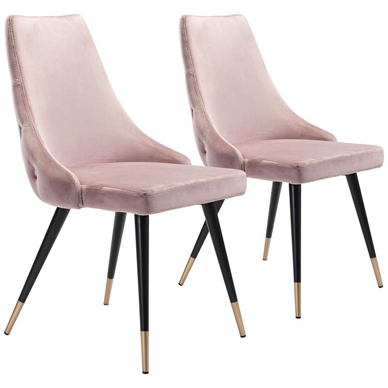 Image 1 Zuo Piccolo Pink Velvet Tufted Dining Chairs Set of 2