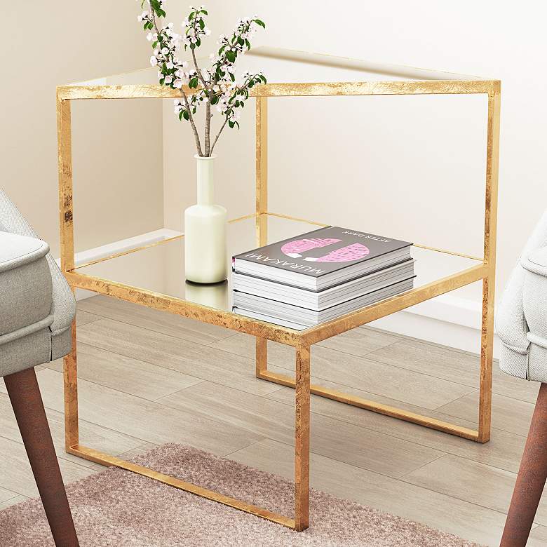 Image 1 Zuo Planes 18 1/4" Wide Gold 2-Tier Side Table