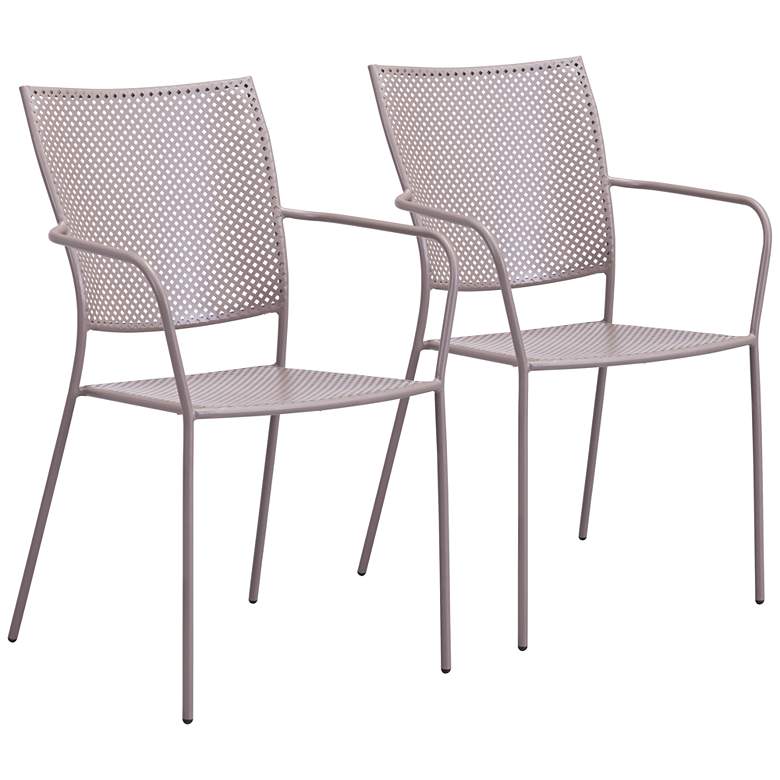 Image 1 Zuo Pom Taupe Outdoor Dining Chair Set of 2
