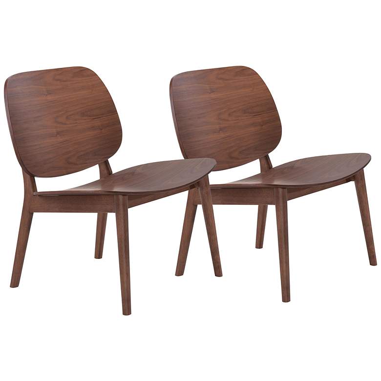 Image 1 Zuo Priest Walnut Wood Lounge Chairs Set of 2