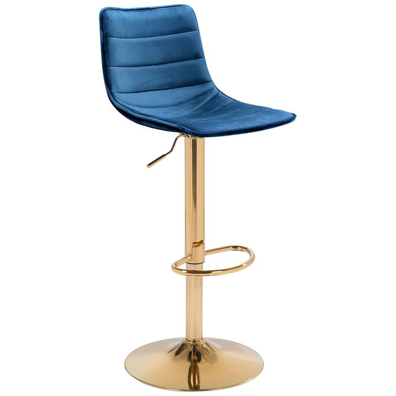 Image 1 Zuo Prima Dark Blue Adjustable Swivel Modern Bar Stool