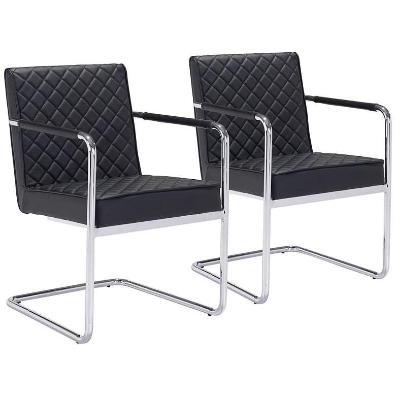 Image 1 Zuo Quilt Black Faux Leather Modern Dining Chairs Set of 2