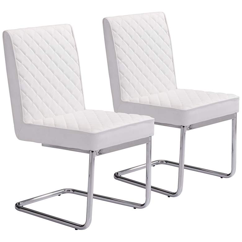 Image 1 Zuo Quilt White Faux Leather Armless Dining Chairs Set of 2