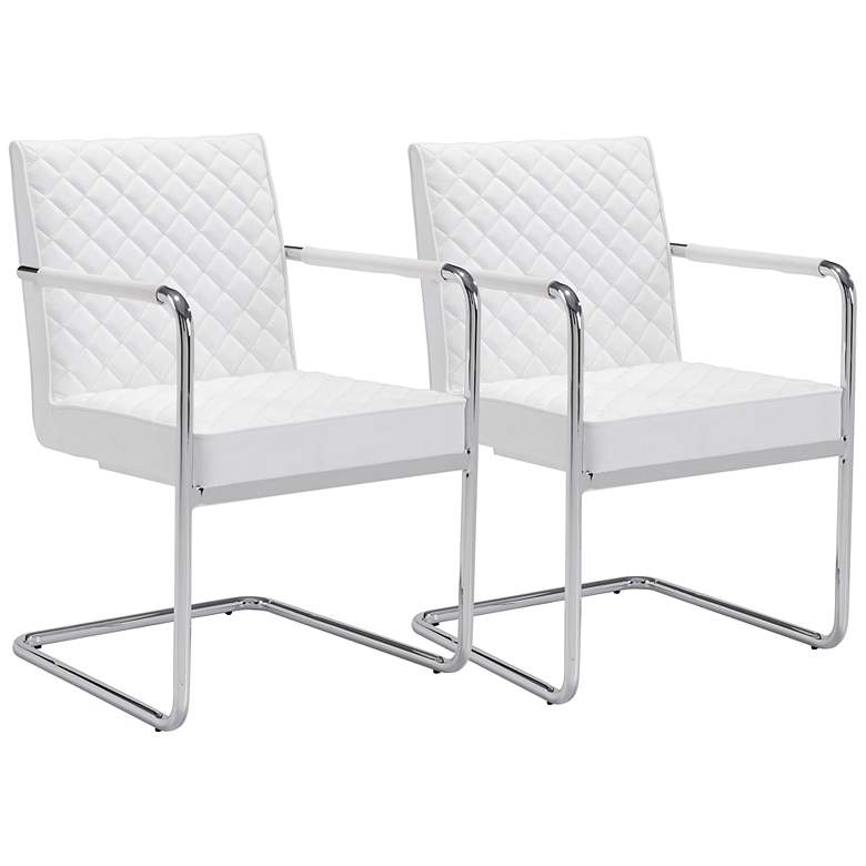 Image 1 Zuo Quilt White Faux Leather Modern Dining Chairs Set of 2