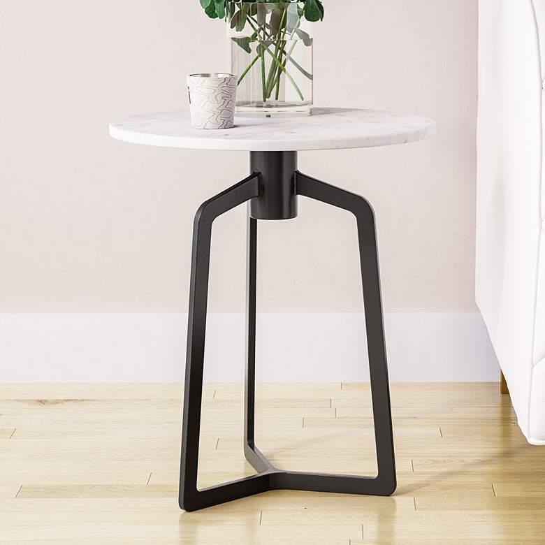Image 1 Zuo Rand 18 inch Wide White Marble Black Metal Side Table