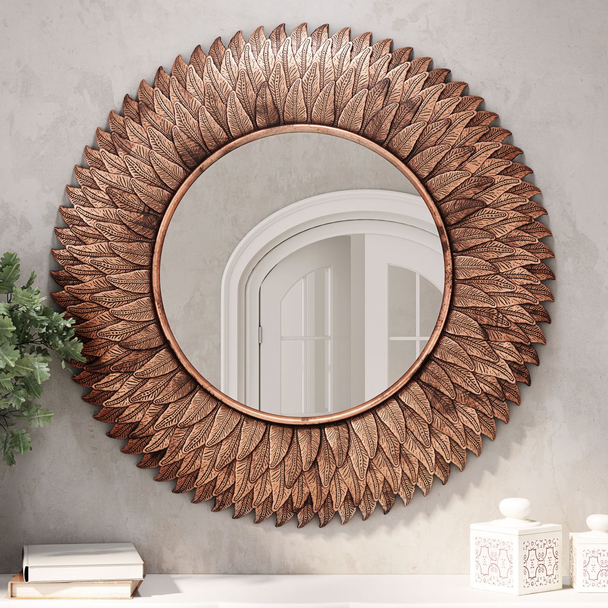 Zuo Rhoda Copper 28 3/4" Round Decorative Wall Mirror 953J1 Lamps Plus