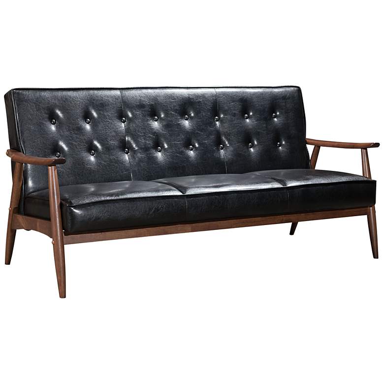 Image 1 Zuo Rocky Black Faux Leather Button Modern Tufted Sofa