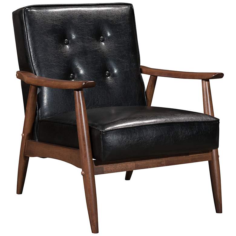 Image 1 Zuo Rocky Black Faux Leather Button Tufted Arm Chair