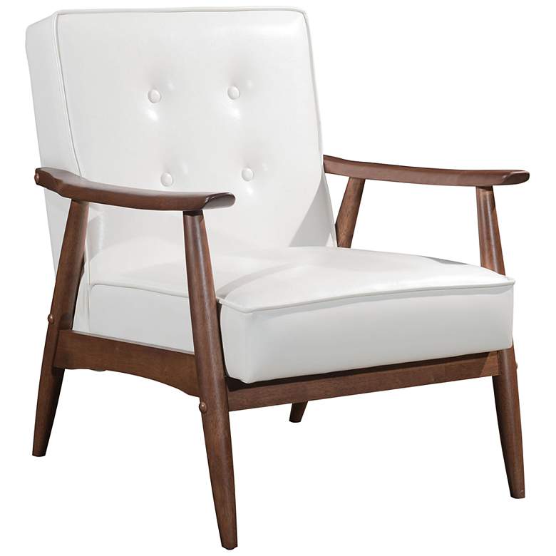 Image 1 Zuo Rocky White Faux Leather Button Tufted Modern Arm Chair
