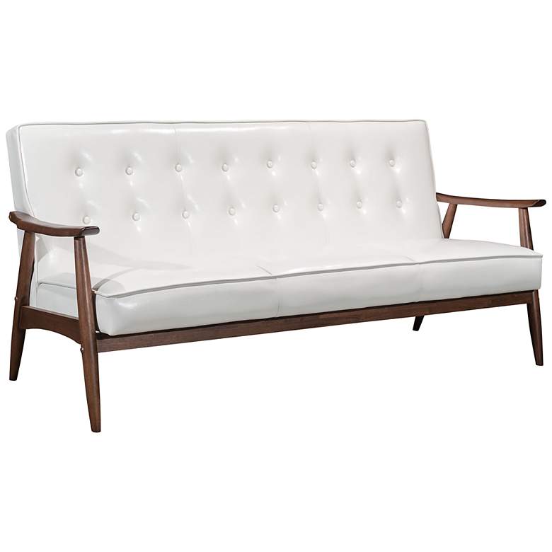 Image 1 Zuo Rocky White Faux Leather Button Tufted Modern Sofa