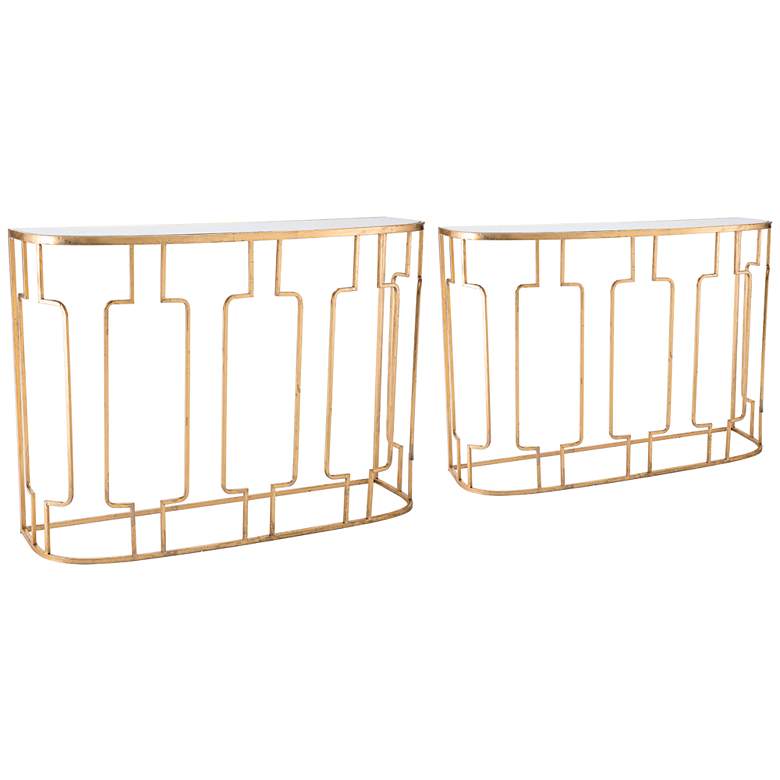 Image 1 Zuo Roma Mirrored Top and Gold Console Tables - Set of 2